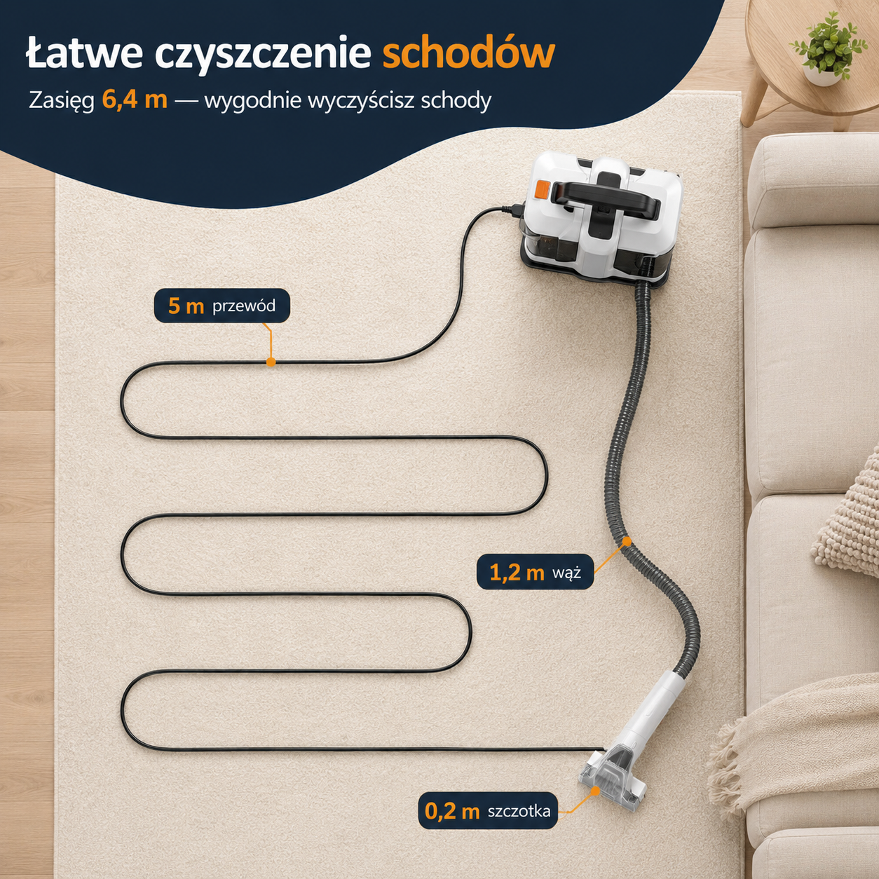 Spot Cleaner – ręczna myjka piorąca do kanap, dywanów i zasłon (natrysk + odsysanie)